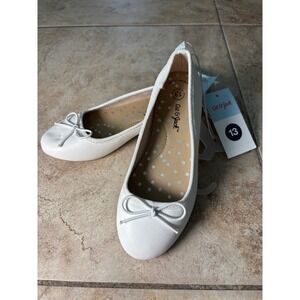 Cat & Jack Girls White Ballet Flats Memory Foam Bow Slip On Shoes Size 13 NWT